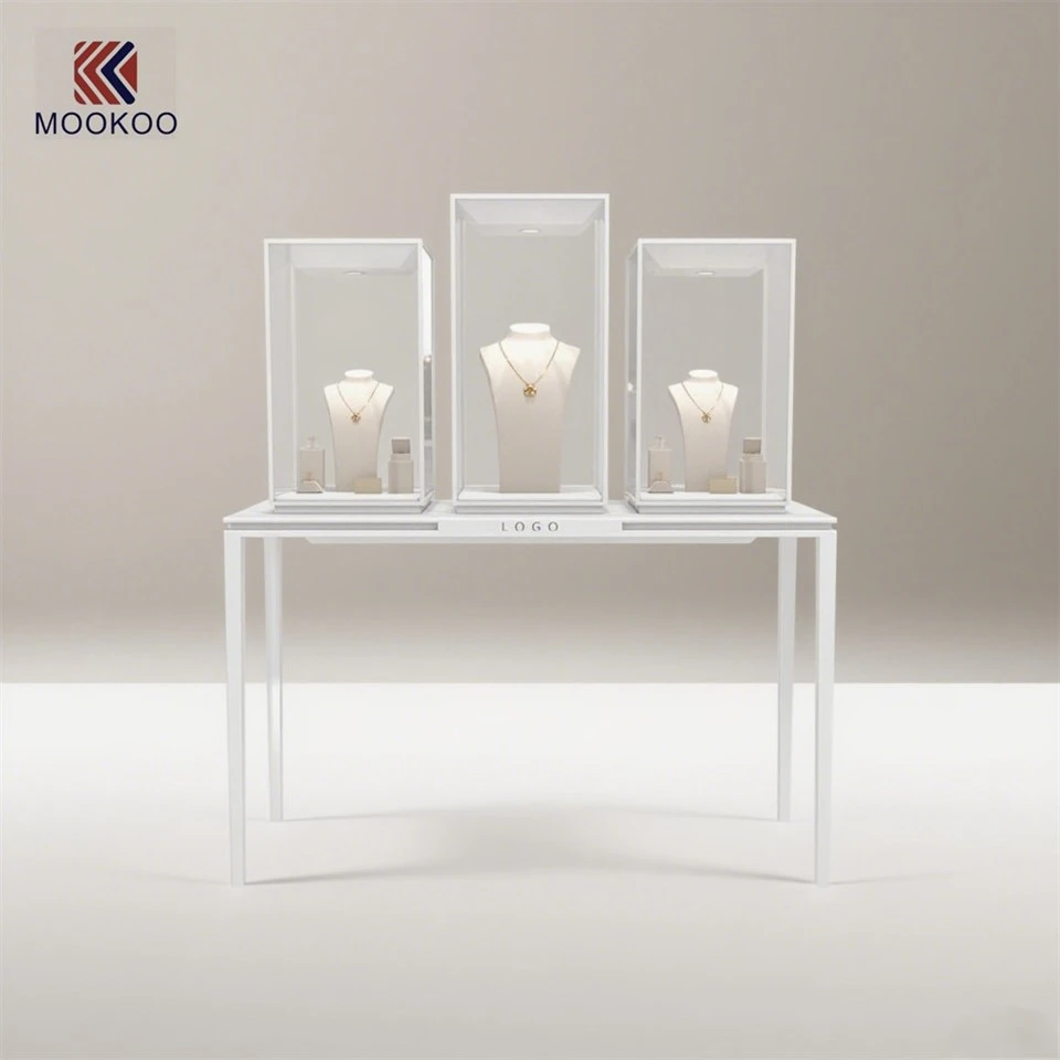 Luxury Eco-Friendly Stainless Steel Jewelry Showcase Display Cabinets LED Lighting With Metal Interior factory