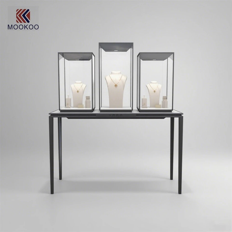 Luxury Eco-Friendly Stainless Steel Jewelry Showcase Display Cabinets LED Lighting With Metal Interior price